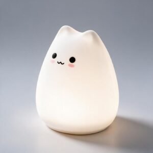 Mini lampara de noche de silicona con forma de gato, encendida